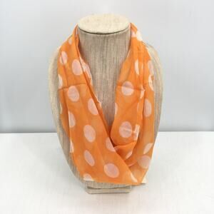 Vintage Circle Polka Dot Infinity Neck Scarf Wrap Cowl White/Orange